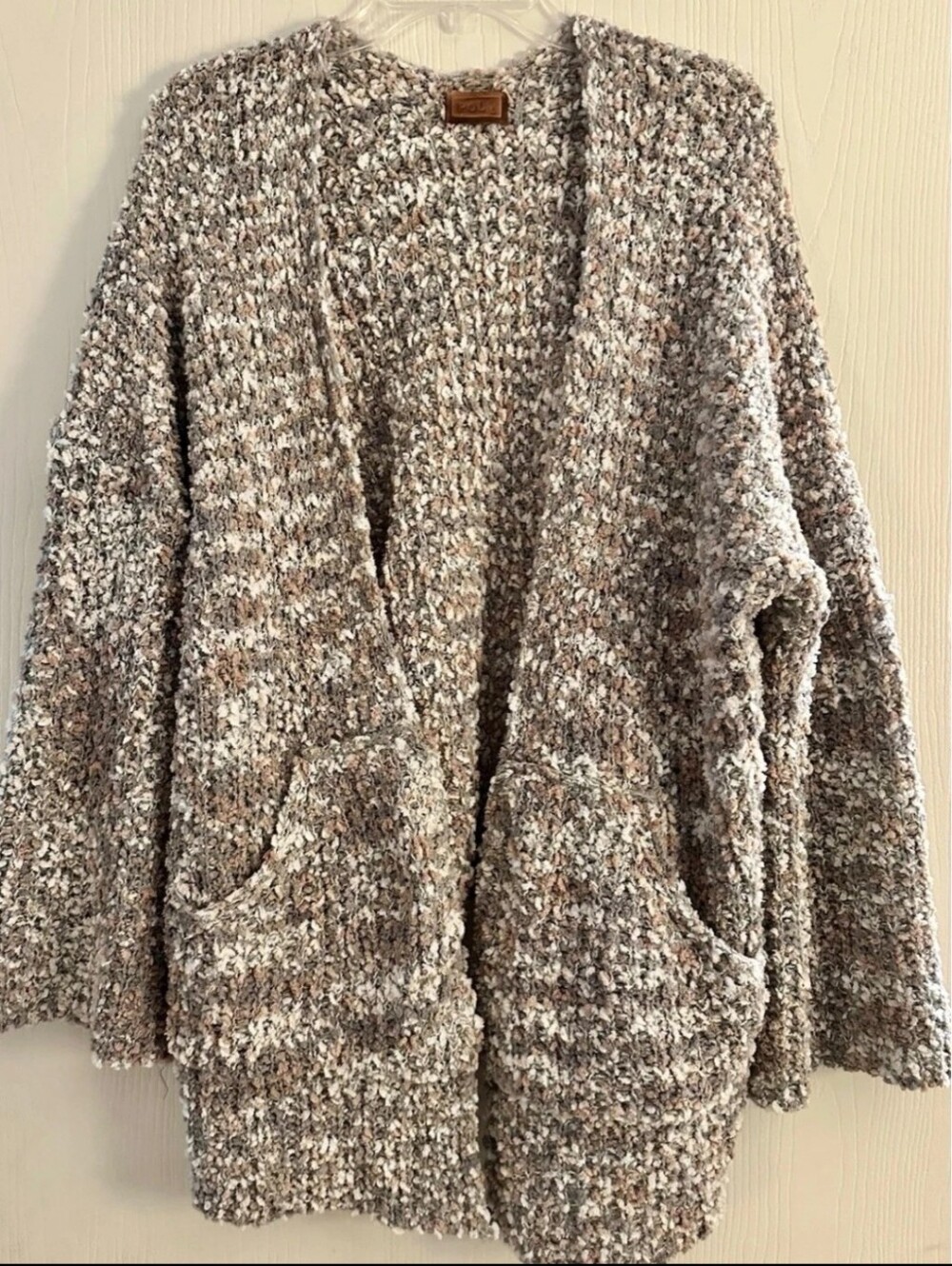 POL Cozy Knit Open-Front Chunky Cardigan Sweater - Taupe Multi